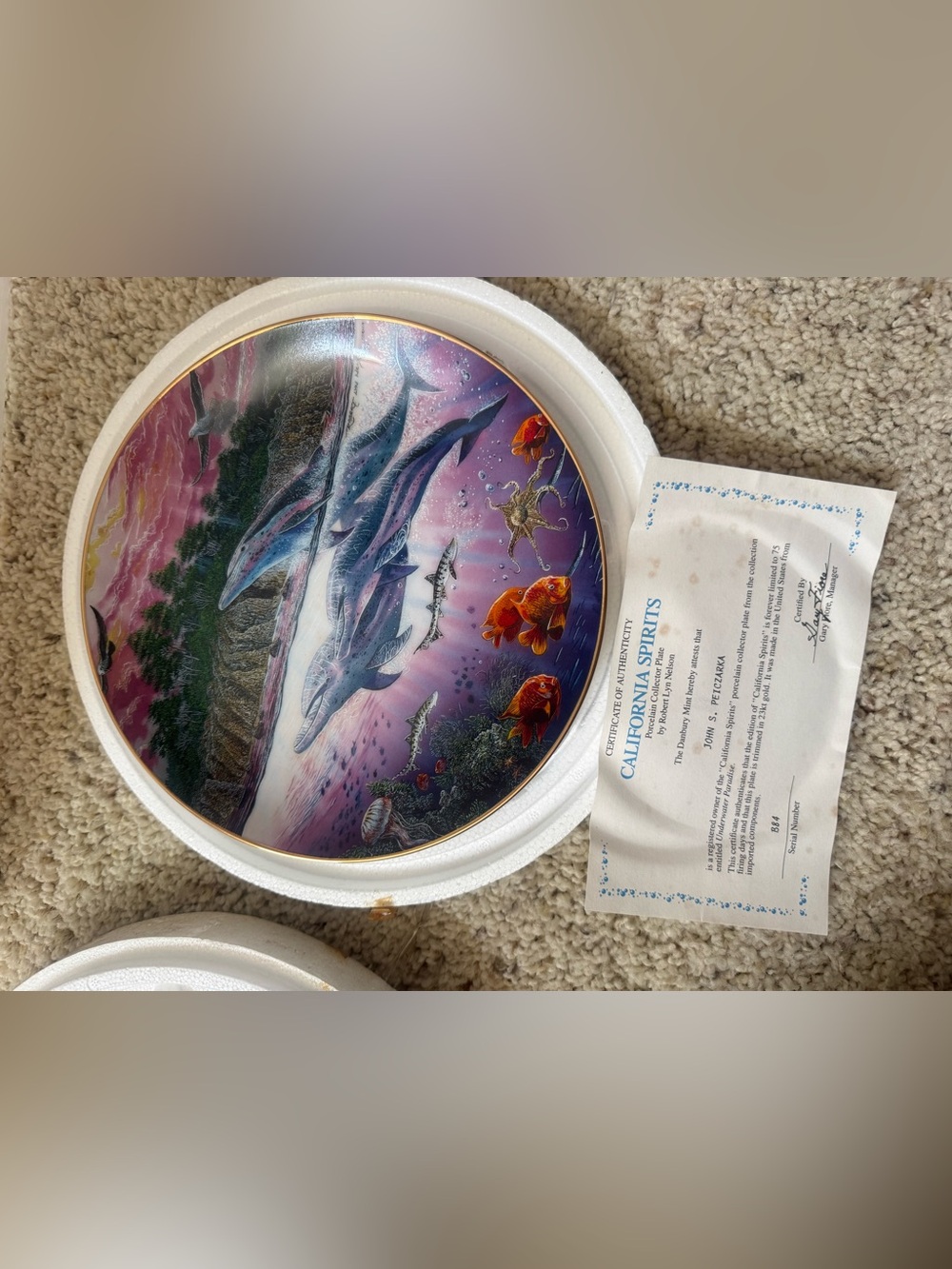 California Spirits Dolphin & Goldfish Decorative Collector Plate - Purple